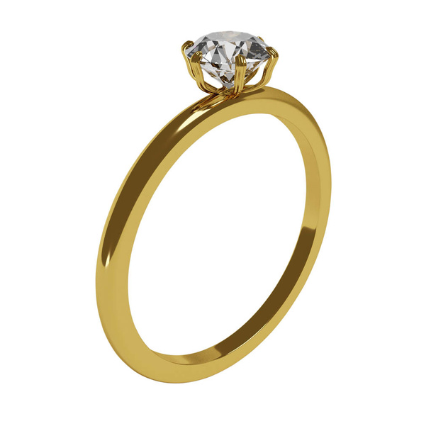 3d render, 3d illusztráció arany jegygyűrű gyémánt elszigetelt fehér háttér - Fotó, kép