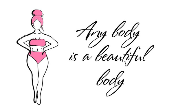 Body positive zone. Horizontal banner or flyer. Header for the web site. Bodypositive concept. Women in swimsuits. The girls are beautiful fat.. - Vector, Image