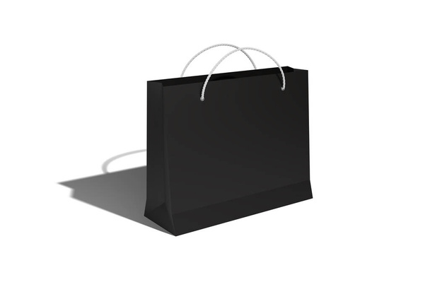 A paper bag for shopping for carrots at a discount store and for sale in black casts a shadow on a white isolate. Photorealistic 3D render. - Photo, Image