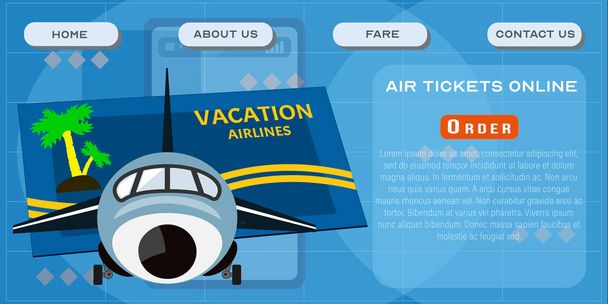 Air tickets online site template. Passenger aviation transport s - Vektor, kép