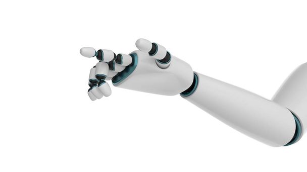 Cyborg-Hände isoliert auf weißem Hintergrund. Roboter gibt Hände. 3D-Rendering. Cyborg-Arm zeigt Zeigefinger. - Foto, Bild