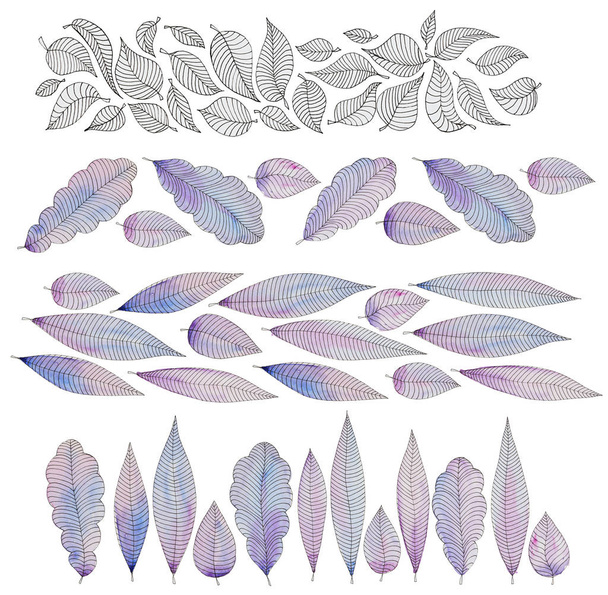Patrón sin costura acuarela pintada a mano de hojas sobre fondo blanco
 - Foto, Imagen