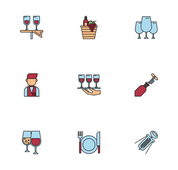 связка винных напитков набор икон
 - Вектор,изображение