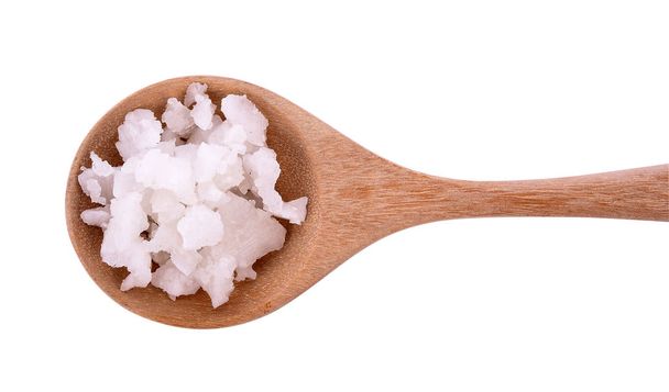 sea salt in spoon isolated on white background - Photo, Image