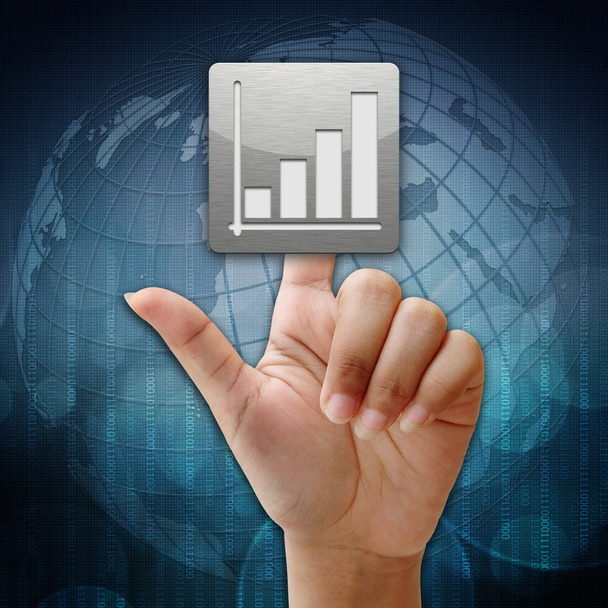 In press Business Graph icon on global background - Photo, Image