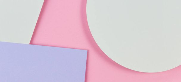 Fondo de textura de papel de color abstracto. Mínimas formas geométricas y líneas en colores pastel rosa, azul claro y verde - Foto, Imagen
