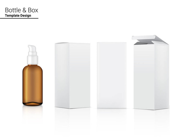 Spray Pump Amber Bottle Transparent Mock up Realistic Cosmetic and Box for Skincare Información sobre el producto Ilustración. Salud y Diseño de Conceptos Médicos
. - Vector, Imagen