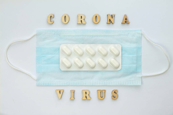 Word coronovirus in wooden letters. Global healthcare concept pandemic virus infection from Wuhan, China. Novel Coronavirus outbreak - Zdjęcie, obraz