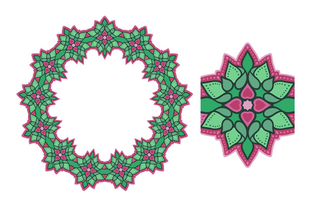 Art with circle floral pattern with pink flowers - Vector, Image