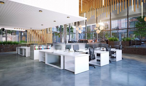 modern irodai belső tér, 3D-s renderelés üzleti koncepció tervezés - Fotó, kép