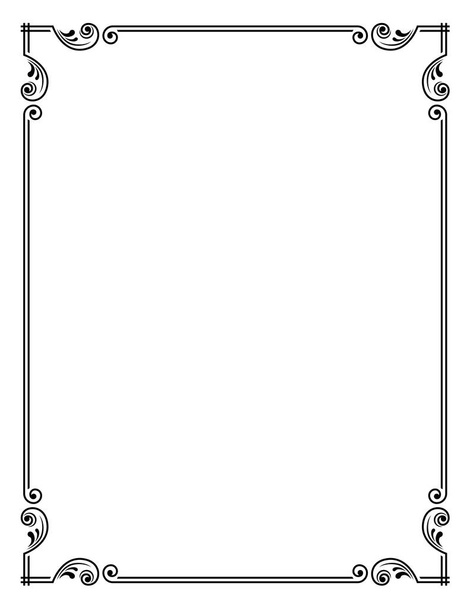 Decorative black rectangular frame. Ornate corners. Letter sizes. - Vector, imagen