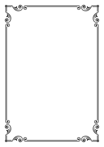 Decorative black rectangular frame. Ornate corners. A4, A3 sizes. - Vettoriali, immagini