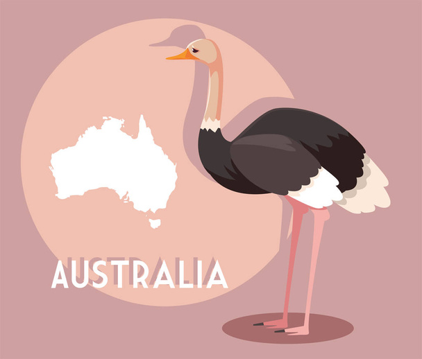 pštros s mapou Austrálie v pozadí - Vektor, obrázek