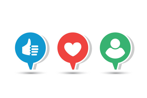 set of three paper social icons about friendship and likes - Wektor, obraz