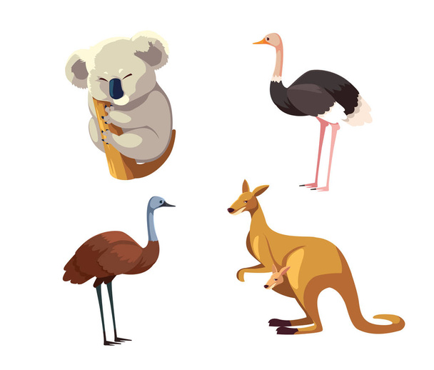 set of wild animals of australia on white background - ベクター画像