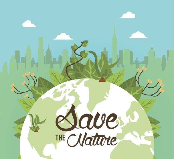 red de natuur campagne met de wereld planeet - Vector, afbeelding