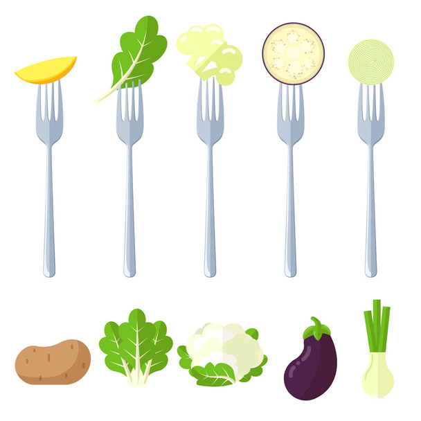 fresh juisy vegetables on forks - Vector, Image