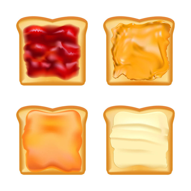 Realistic Detailed 3d Toasts with Jams Set. Vector - ベクター画像