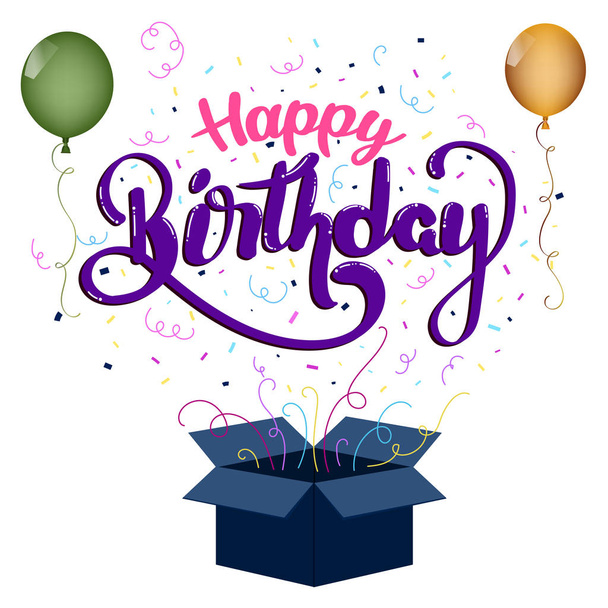  Feliz cumpleaños letras de texto con globos y confeti. Ilustración Fiesta de cumpleaños
 - Vector, Imagen