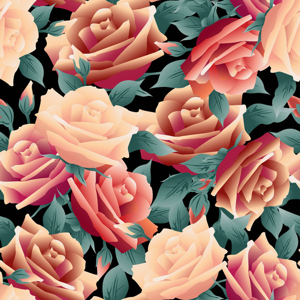 Colorful rose fabric print Vector seamless pattern - ベクター画像
