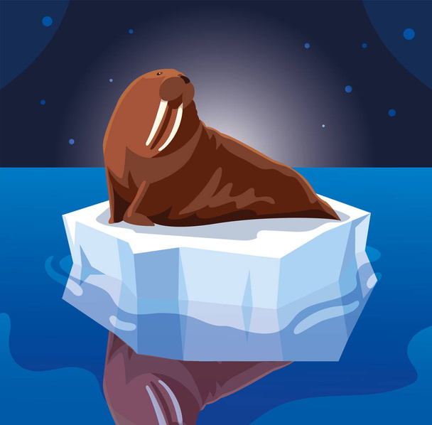walrus on an ice floe drifting - ベクター画像