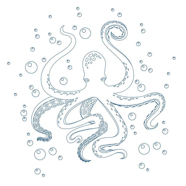 Octopus with air bubbles for coloring book outline design flat vector illustration on white background - Vektori, kuva