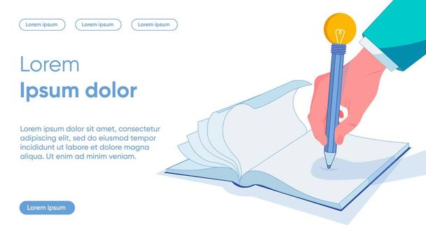 Writing Ideas Flat Landing Page Vector Template - Vector, Image