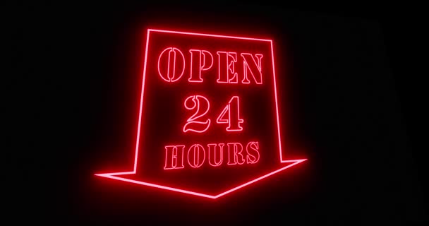Otevřeno 24 hodin znamení ukazuje podnikání k dispozici a podporu vítejte. Kdykoli komerční helpdesk reklama znamená pomoc každou hodinu - 4k - Záběry, video