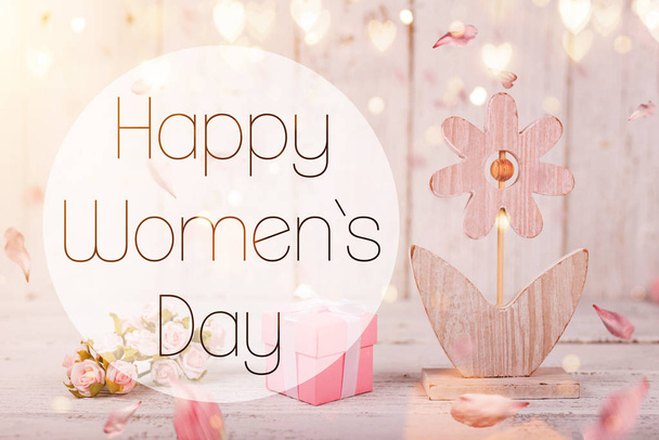 Flowers composition for Womens Day. Pink flowers on old white wooden background. - Foto, imagen