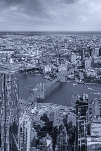 Manhattan aerial View with its bridges, Brooklyn Bridge and Manh - Photo, Image