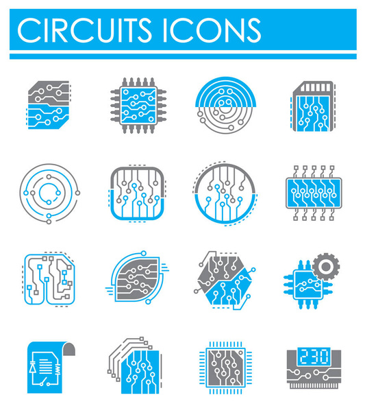 Иконки Curcuit, установленные на заднем плане для графического и веб-дизайна. Символ концепции креативной иллюстрации для веб или мобильного приложения
. - Вектор,изображение