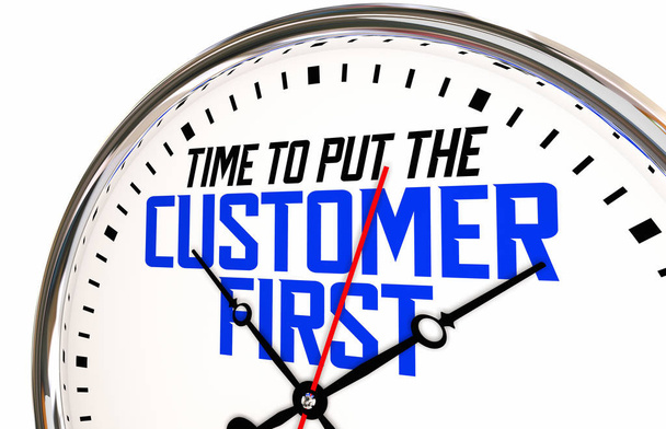 Tempo para colocar o cliente primeiro relógio Compromisso cliente Satisfação Ilustração 3d
 - Foto, Imagem