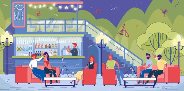 People Spending Time in Fashionable Bar in Park. - Vector, Image