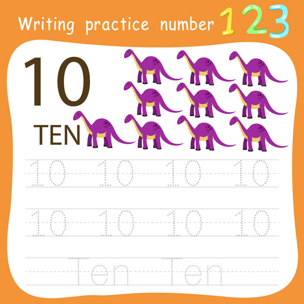 Arkusz numer praktyki pisania dziesięć - Wektor, obraz
