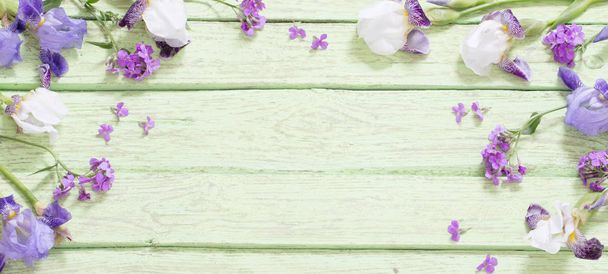 spring flowers on old green wooden background  - Photo, Image