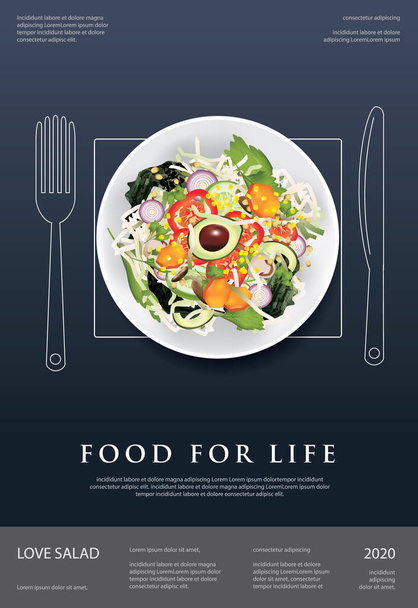 Vegetable Salad Food, Apple and Bread Poster Design Vector Illustration - ベクター画像