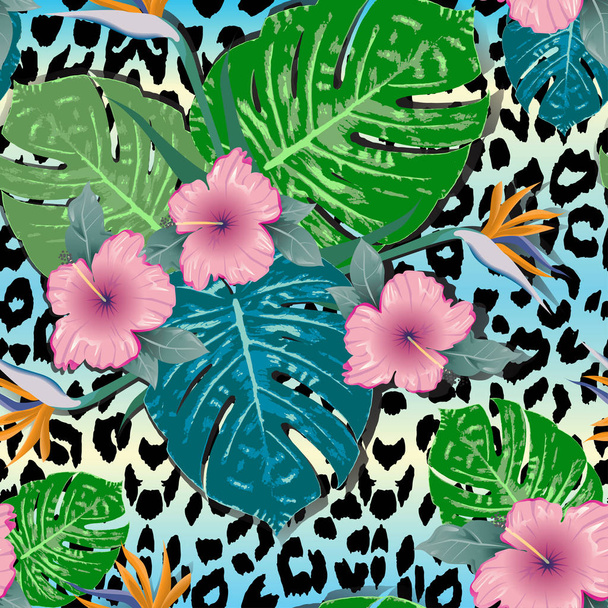Tropische Blätter nahtlose Muster Tiervektordruck - Vektor, Bild