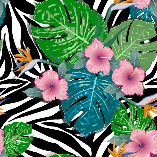 Folhas tropicais sem costura padrão Animal Vector impressão
 - Vetor, Imagem