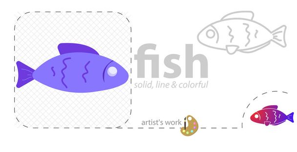 рыба векторная плоская иллюстрация, твердая, иконка линии
 - Вектор,изображение