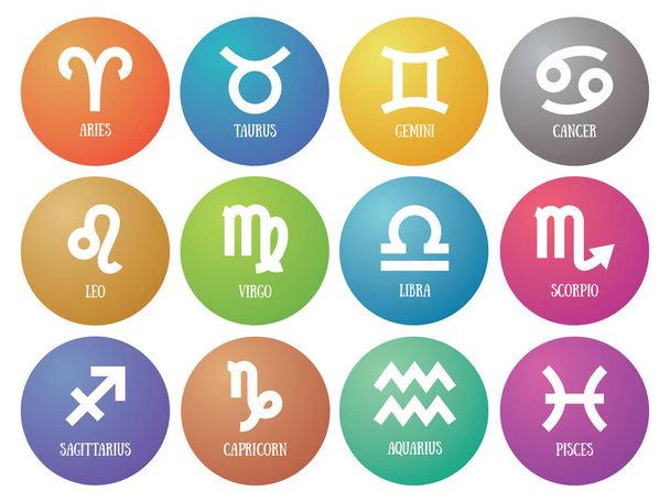Zodiac signs: aquarius, libra, leo, taurus, cancer, pisces, virg - Vector, Image