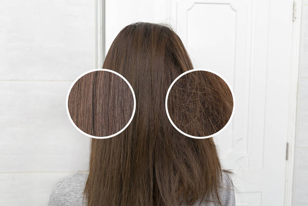 Queratina cuidados com o cabelo saudável. Antes e depois do tratamento
. - Foto, Imagem