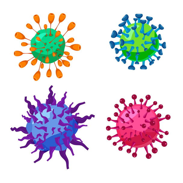Conjunto Virus, coronavirus, infección bacteriana ilness, microbio organismo celular. Ilustración vectorial estilo vectorial de dibujos animados aislados
 - Vector, Imagen