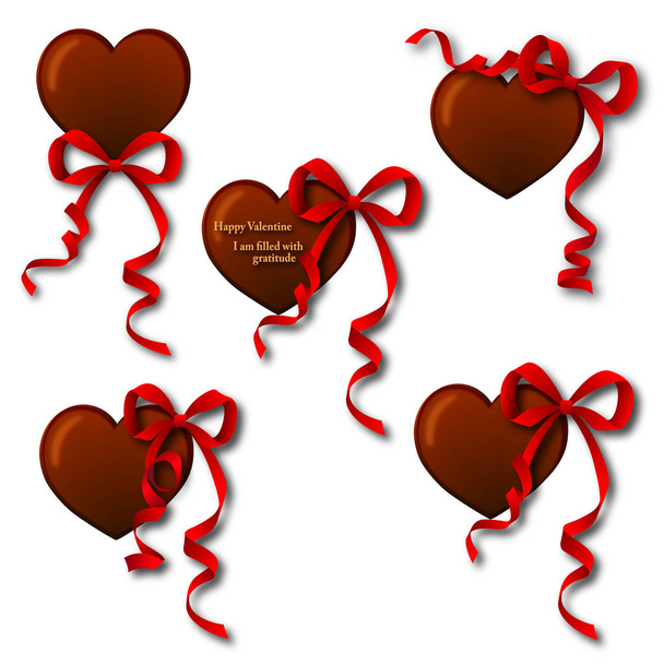 Heart-shaped chocolate and decoration of the ribbon, - Vector, Image
