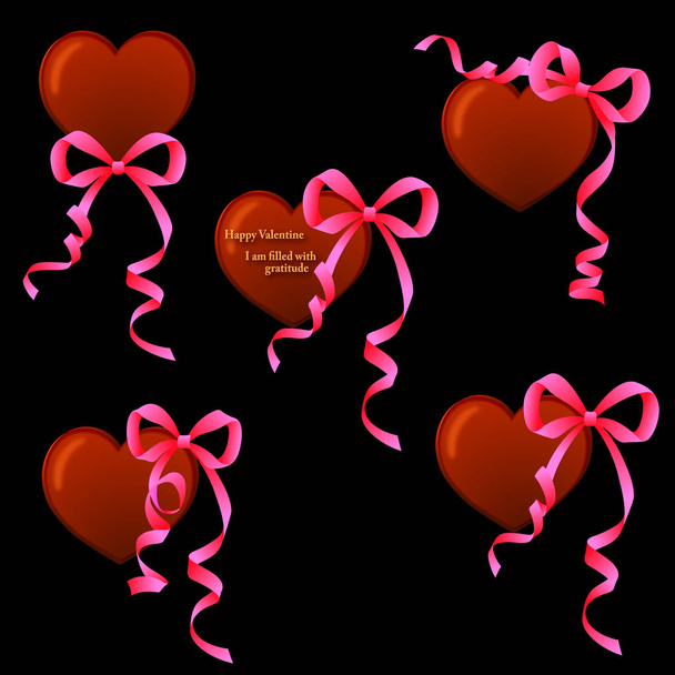 Heart-shaped chocolate and decoration of the ribbon, - Vector, Image