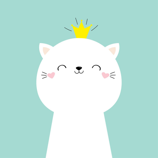 Cute cat kitten face head icon. Kawaii kitty animal. Golden crown. Cartoon funny baby character. Kids print for poster, t-shirt. Love. Scandinavian style. Flat design. Blue background. - Vektör, Görsel