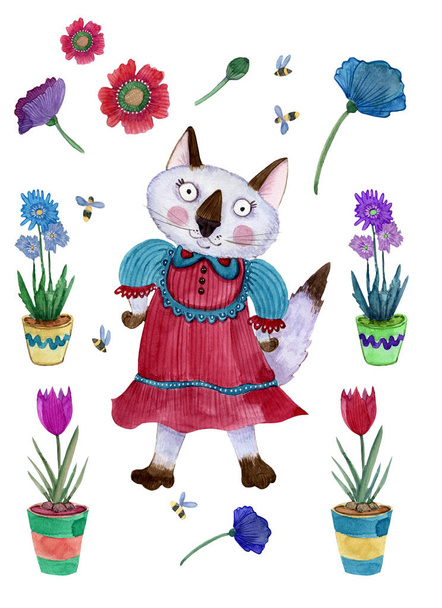Um gato de primavera e flores
 - Foto, Imagem
