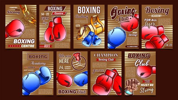 Boxing Club Academy Reclame Posters Set Vector - Vector, afbeelding