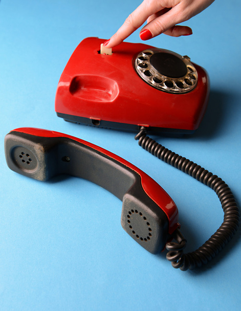 Red retro telephone,on color background - Valokuva, kuva