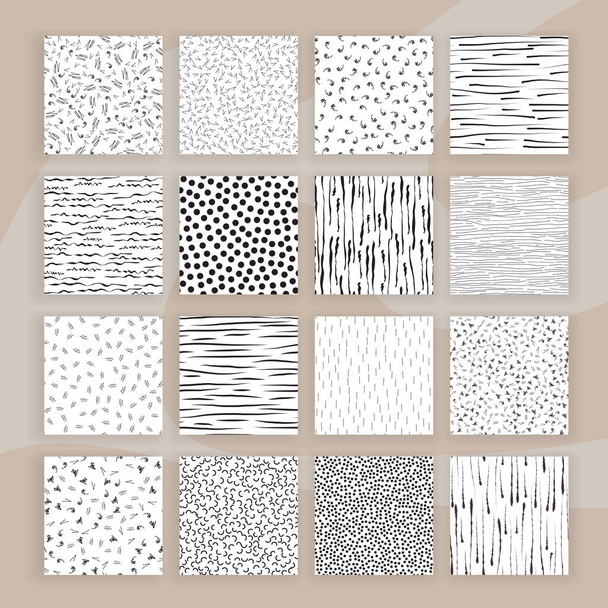 Set of Abstract Samless Patterns of doodles, lines, memphis elements. Απλή αφηρημένη συλλογή μοτίβων υποβάθρου για interrior, υφαντουργικός σχεδιασμός, χαρτοτεχνία. Γεωμετρικό σύνολο χωρίς ραφή - Διάνυσμα, εικόνα