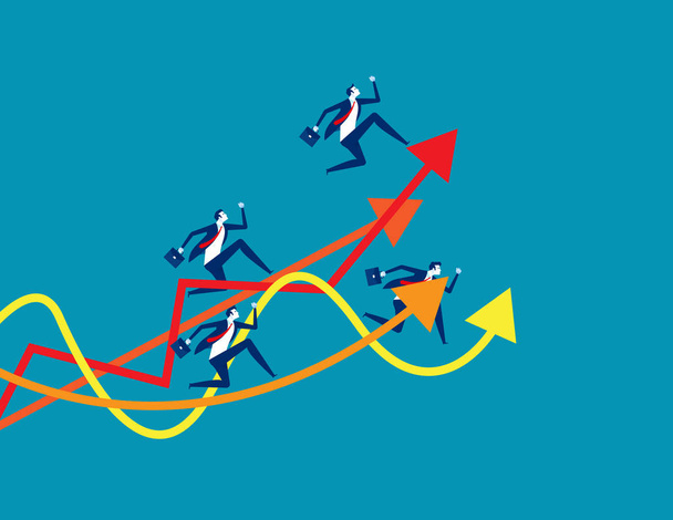 Equipo de negocios corriendo al gráfico. Ilustración exitosa del vector del negocio del concepto, crecimiento, desarrollo
 - Vector, imagen
